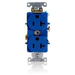 Leviton 5362-SBU 20A Duplex Receptacle / Outlet, Industrial Grade, Self-Grounding, Blue
