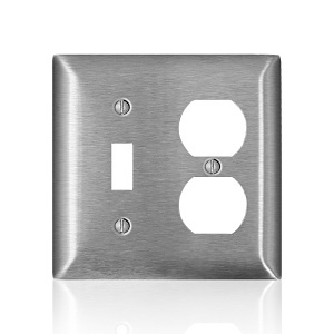Leviton SS18-40 C-Series 302/304 Stainless Steel 2-Gang Standard Wall Plate with 1-Toggle 1-Duplex, Weatherproof