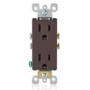 Leviton 5325-S 15A 125V Decora Duplex Receptacle Residential Grade Self-Grounding, Brown