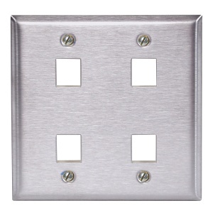 Hubbell SSF204 Wall Plate, SS, 2-Gang, 4-Port
