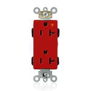 Leviton M1636-IGR Lev-Lok Decora Plus Isolated Ground Duplex Receptacle / Outlet, Industrial Grade, Self-Grounding, 20A, Red