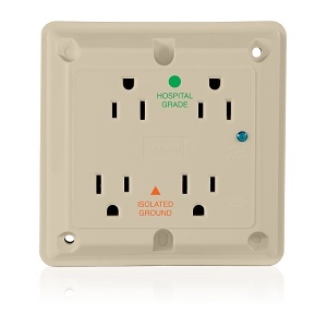 Leviton 8480-IGI Surge Protected Quadruplex Receptacle, Heavy Duty Hospital Grade, 15A, 125V, Ivory