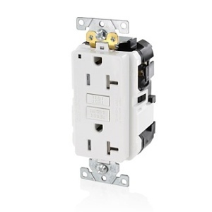 Leviton MGFT2-W Lev-Lok SmartlockPro GFCI Duplex Receptacle Outlet, Industrial Grade, Tamper-Resistant, 20A 125V, White