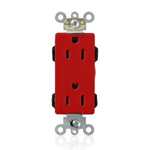 Leviton M1626-R Lev-Lok Decora Plus Duplex Receptacle / Outlet, Industrial Grade, Self-Grounding, 15A, Red