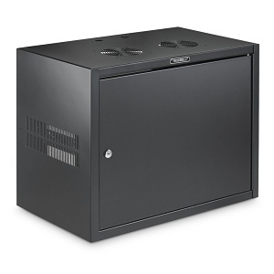 Hubbell HEQ18S QuadCab Econ Rack Cabinet and Frame, 8 Units High, 14" Depth, Solid Door and Window, Black