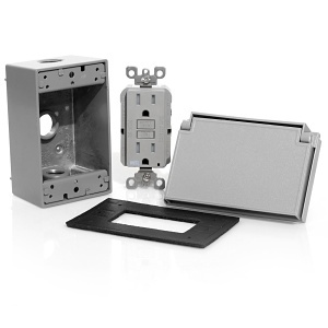 Leviton 4996-KIT 1-Gang Weatherproof Receptacle Kit, Gray