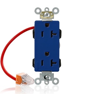 Leviton M1636-SCB Lev-Lok Decora Plus Split-Circuit Duplex Receptacle, 20A, 125V, NEMA 5-20R, Self-Grounding, Blue