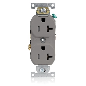 Leviton TBR20-GY Duplex Receptacle Outlet, Commercial Grade, Tamper-Resistant, 2-Pole, 3-Wire, 20A, 125V, Gray