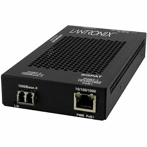 Lantronix SGPAT1039-105-BR Media Converter, 10/100/1000 Mbps Ethernet PoE+ to 1000BASE-SX Multi-Mode LC