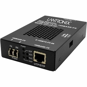 Lantronix E-100BTX-FX-06(LC)-BR Media Converter, 100BASE-TX RJ-45 to 100BASE-FX Multimode LC, Bridge Power