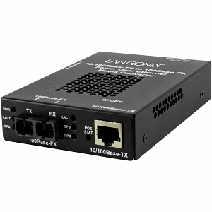 Lantronix SPOEB1013-105-AR Media Converter, 10/100BASE RJ45 PoE to 100BASE-FX Multimode SC, Supports Up to 2km