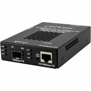 Lantronix SPOEB1013-105-EU Media Converter, 10/100BASE RJ45 PoE to 100BASE-FX Multimode SC Fiber, 2km Range