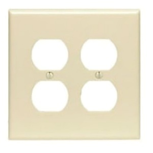 Leviton PJ82-T Wall Plate, 2-Gang, Duplex Receptacle, Midway, Thermoplastic, Light Almond