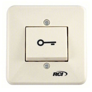 RCI 909S-MO Surface Mount Rocker Switch, Momentary, Engraved with a Key Symbol, Beige