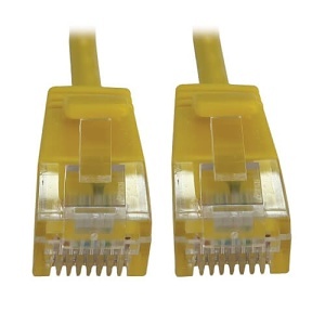 Tripp Lite N261-S01-YW CAT6a RJ45 10G Snagless Molded Slim UTP Ethernet Cable, M/M, PoE, Yellow, 1' (0.3m)