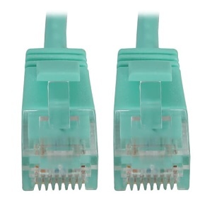 Tripp Lite N261-S01-AQ CAT6a RJ45 10G Snagless Molded Slim UTP Ethernet Cable, M/M, PoE, Aqua, 1' (0.3m)