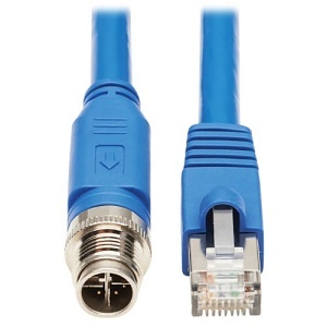 Eaton Tripp Lite NM12-6A2-05M-BL M12 X-Code Cat6a 10G F/UTP CMR-LP Shielded Ethernet Cable (M12 M/RJ45 M), IP68, PoE, 5m, Blue