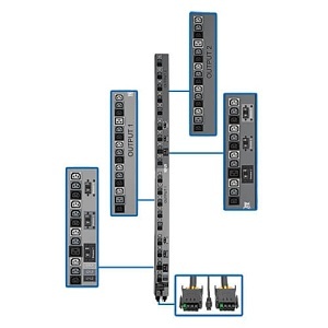 Eaton Tripp Lite PDU3V602D354B 3-Phase Vertical PDU Strip, 208V Outlets (48 C13, 6 C19), 0U Rack-Mount, 17.3kW