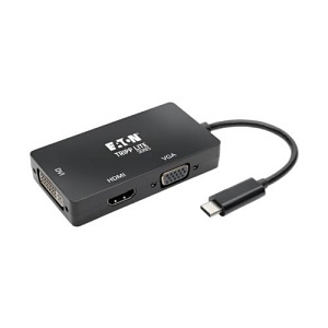 Eaton Tripp Lite U444-06N-HDV4KB USB-C Multiport Adapter (M/3xF), 4K HDMI, DVI, VGA, HDCP, Black