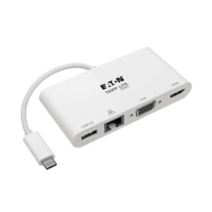 Eaton Tripp Lite U444-06N-HV4GU USB-C Multiport Adapter, 4K HDMI, VGA, USB-A, GbE, HDCP, White