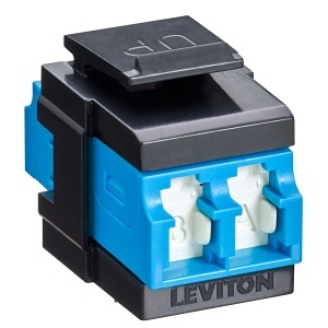 Leviton 41086-SLE QUICKPORT Duplex Fiber Optic LC Adapter, Shuttered, SM, Blue / Black