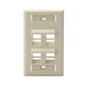 Leviton 42081-4IS Angled Single-Gang QuickPort Wallplate with ID Windows, 4-Port, Ivory