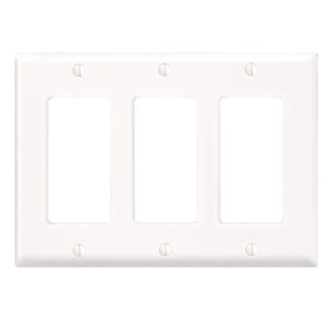 Leviton 80411-NW Decora 3-Gang GFCI Wallplate, Standard Size, Thermoplastic Nylon, White