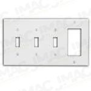 Leviton 0P326-00W 4-Gang Combination Wallplate, 3-Toggle and 1-Decora/GFCI, Standard Size, White