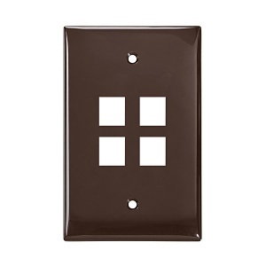 Leviton 41091-4BN 4-Port Midsize Single-Gang QUICKPORT Wallplate, Brown
