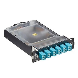 Leviton SPLCS-2QL SDX Pigtail Fusion Splice Module with Duplex Shuttered LC Adapters and 12-Fiber OM4 LC/PC Individual Pigtails