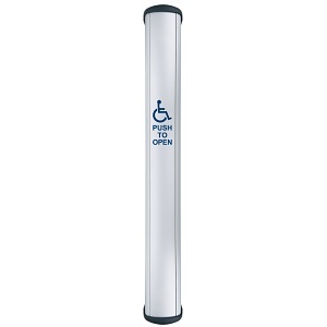 Camden CM-8436/4 CM-84 Series Column Side Load Push Plate Switch, WHEELCHAIR Symbol and PUSH TO OPEN Label, 36" x 6", Anodized Clear Aluminum