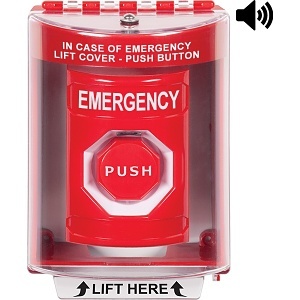 STI SS2082EM-EN Stopper Station Push Button with Universal Stopper Cover, Horn, Surface Mount, Key-to-Reset Illuminated, 'EMERGENCY' Label