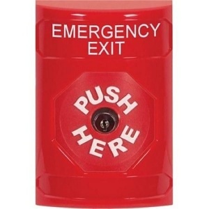 STI SS2000EX-EN No Cover Key-to-Reset Stopper Station with EMERGENCY EXIT Label, Red