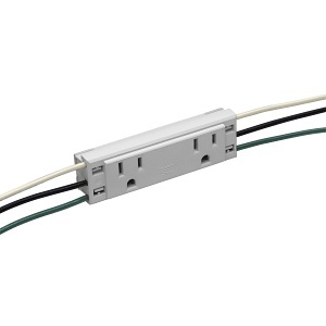 Hubbell PT15R2OWTR PLUGTRAK 15A Tamper Plugtrak, Duplex Outlet, White