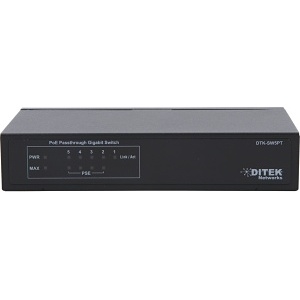 image of dk-sw5pt;ditek dtk-sw5pt 5-port gigabit poe+ passthrough switch, standard cat5e or cat6 network cables