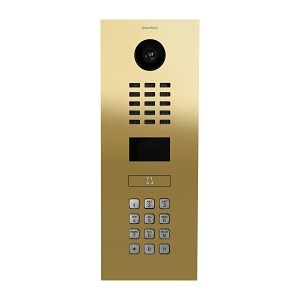 DoorBird 429637898 D2101KV IP Video Intercom, 1-Call Button, Flush Mount, PVD Coated Brass