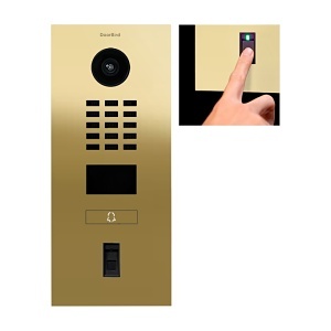 DoorBird 429655052 D2101FV Fingerprint 50 IP Video Intercom, Flush-Mount, Polished Brass