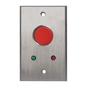 Camden CM-7000R-7212 1" Recessed Vandal Resistant Push Button Spring Return N/O Momentary with Red Button and Red/Green 12V LEDs, Aluminum Plate, Red