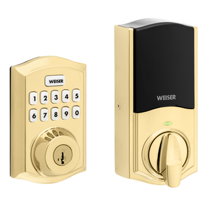 Weiser 9GED18005-003 Z-Wave 700 LR Push Button Traditional Deadbolt Smart Lock, Polish Brass