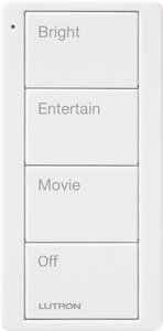 Lutron PJ2-4B-GWH-P01 4-Button, Scene Keypad, Pico Smart Remote, with Family Room Text Engraving, White