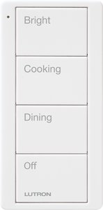 Lutron PJ2-4B-GWH-P02 4-Button, Scene Keypad, Pico Smart Remote, with Kitchen Text Engraving, White