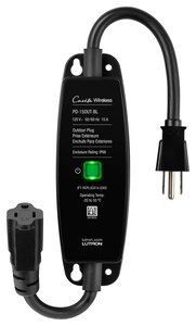 Lutron PD-15OUT-BL Caseta Weatherproof Outdoor Smart Plug for Landscape / String Lights, 15A Light or 1 / 2HP Motor, On / Off Switch, IP66 Rated, Black