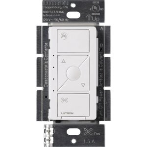 Lutron PD-FSQN-WH Caseta Original Smart Fan Speed Control Switch, 4-Speed, 1.5A Fan, Neutral Required, 120V, White