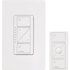Lutron P-PKG1W-WH Caseta Original Smart Lighting Dimmer Switch and Remote Kit, 150W LED+ Dimmer / 3-Button Pico Smart Remote / Claro Wall Plate, White