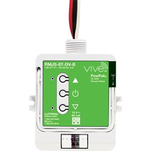 Lutron RMJS-8T-DV-B Vive PowPak 0-10V Dimming Module, 8A Switching, 60mA Sink, Threaded Knockout and Front Terminals, 120 / 277V