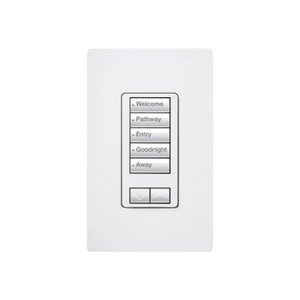 Lutron RRD-HN5BRL-WH seeTouch LED+ Hybrid Keypad, Works with RA3 Systems, 100W LED, 5 Button with 1 Raise / Lower, Neutral Required, 120V, White