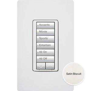 Lutron RRD-HN6BRL-BI seeTouch LED+ Hybrid Keypad, Works with RA3 Systems, 100W LED, 6 Button with 1 Raise / Lower, Neutral Required, 120V, Biscuit