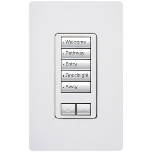 Lutron RRD-W5BRL-WH seeTouch Wall Keypad, Works with RA3 Systems, 5 Button with 1 Raise / Lower, Neutral Required, 120V, White
