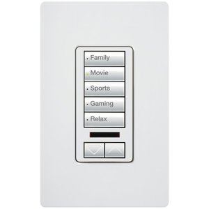 Lutron RRD-W5BRLIR-WH RadioRA 2 seeTouch Wall Keypad, 5-Button with Raise / Lower and IR Receiver, White