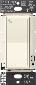 Lutron RRST-ANF-BI RadioRA 3 Sunnata Touch Fan Control, 4-Speed, 1.5A Paddle Fan, AC Motor, Single Pole, Neutral Required, 120V, Biscuit